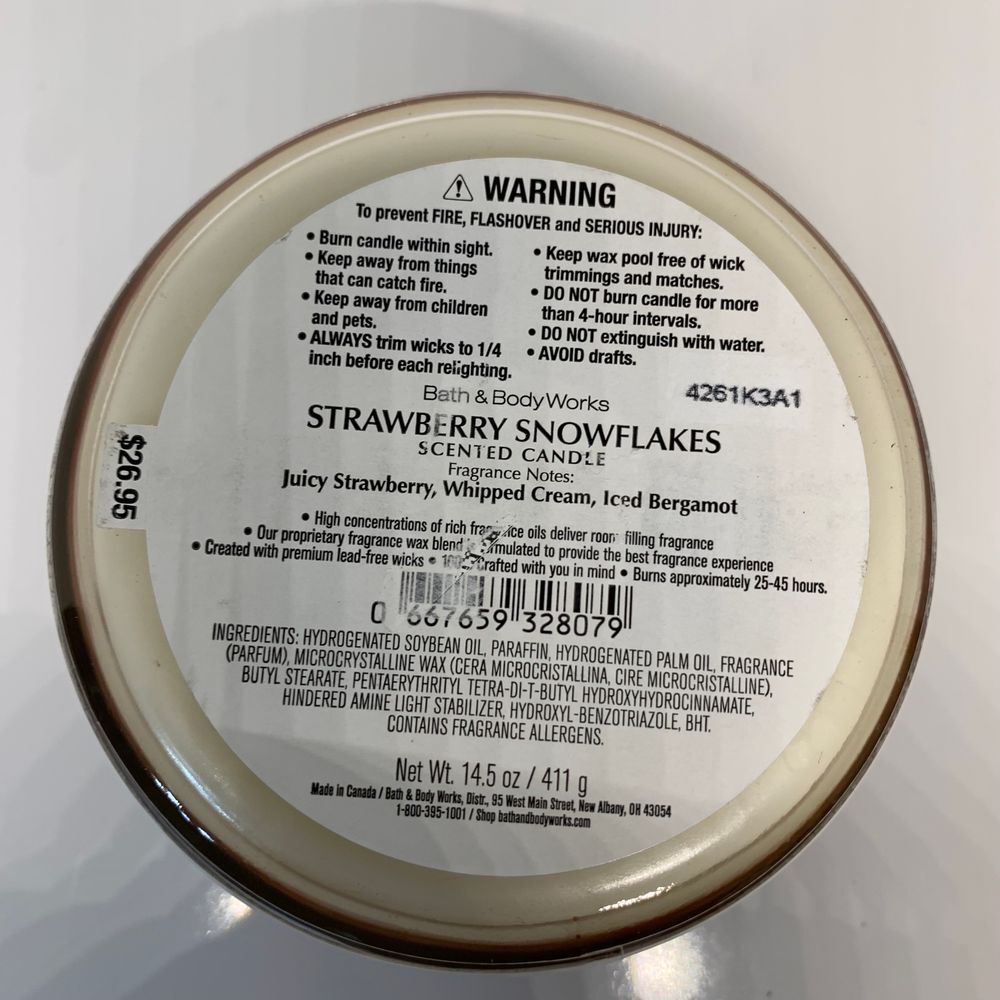 Strawberry Snowflake 3 Wick Candle With Lid Bath & Body Works NEW - Picture 6 of 6